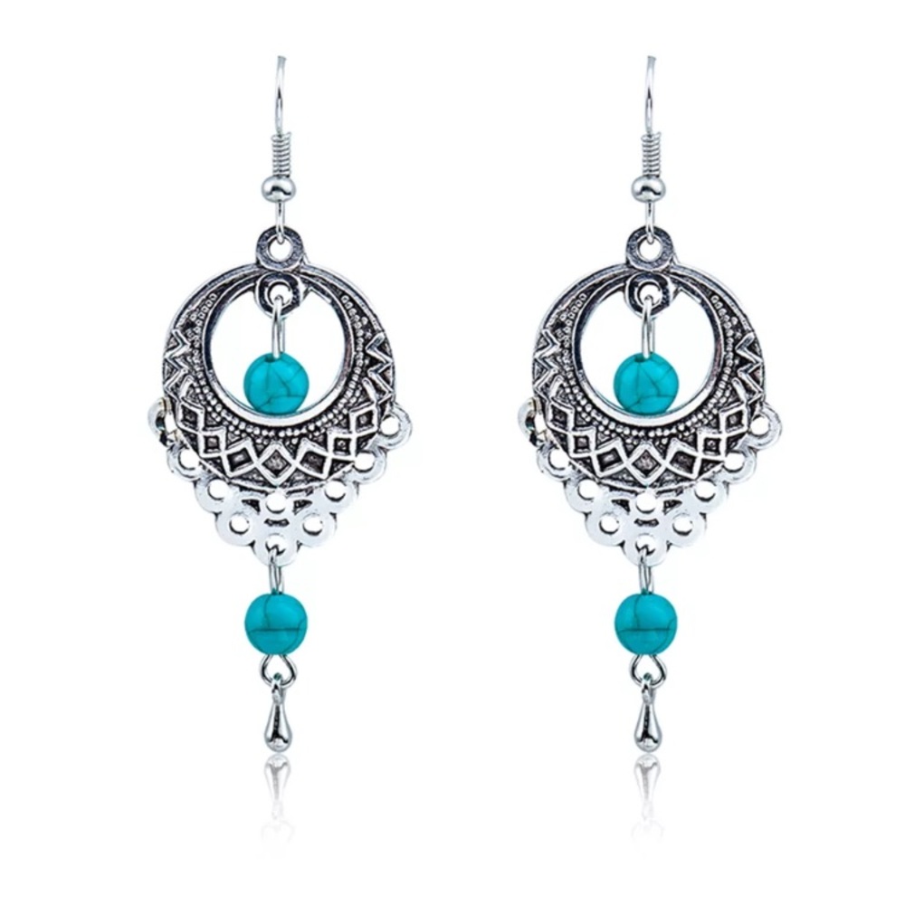 Tibetan dream catcher silver and turquoise earring